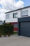 modern black garage in suburban street