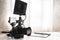 Modern black mirrorless camera rig and clapperboard