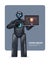 modern black robot cyborg holding laptop with protection shield cyber security data protection artificial intelligence