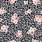 Modern black and white leopard seamless pattern with pink flowers. Animal skin and floral design, vector illustration