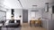 Modern black and white room interior design, contemporary apartment and home office concept