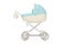 Modern Blue Baby Carriage, Stroller, Pram. 3d Rendering