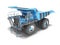 Modern blue mining truck with black accents perspective view rear render on white background with shadow