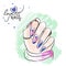 Modern blue pink nail design, long nails, manicure