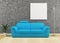 Modern blue sofa on dirty wall interior design