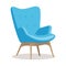 Modern blue soft armchair with upholstery - interior design element isolated on white background.