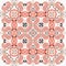 Modern boho geometric floral quilt style seamless pattern. Shabby chic scandi repeat background with linen effect.