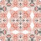 Modern boho geometric floral quilt style seamless pattern. Shabby chic scandi repeat background with linen effect.