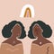 Modern Boho Pastel Terracotta Collage Line Drawing African Black Women Couple Twin Faces Hairstyle Fashion Beauty Minimalist