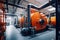 Modern boiler room with gas boilers, industrial heating