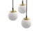 Modern brass metal chandelier with white glazed glass bulbs. 3d render