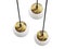 Modern brass metal chandelier with white glazed glass bulbs. 3d render