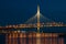 Modern bridge at night. Fragment of the Vantovy Bridge across the Petrovsky fairway. St. Petersburg, Russia. Long exposure photo