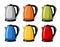 Modern, bright green, orange, silver, blue, red, yellow Kettles, electric teapots isolated cartoon flat set icons.