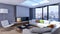 Modern bright interiors apartment 3D rendering illustration