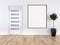 Modern bright interiors empty room with mockup poster frame 3D r