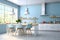 a modern and bright kitchen - blue and white lacquered colors