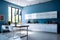 a modern and bright kitchen - blue and white lacquered colors