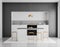 Modern bright kitchen interior. Minimalistic kitchen design with bar and stools. 3D illustration