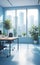 modern bright office with large panoramic windows and plants for environmental and psychological relaxation