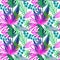 modern bright seamless pattern with tropical palm leaves and colorful dried flowers