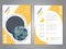 Modern brochure, abstract flyer with background of buildings. City scene in the circle. Layout template. Poster of grey, yellow an