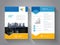 Modern brochure, abstract flyer with background of buildings. City scene. Layout template. Poster of blue, yellow, grey, black and