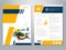 Modern brochure, abstract flyer with background of house interier. Layout template. Poster of yellow, dark blue, black and white c