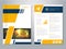Modern brochure with blue yellow design, abstract flyer with technology background. Layout template. Poster, Magazine cover.