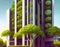 Modern building block with green trees growing all around AI