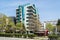 The modern building of the Faculty of Pharmacology of the Medical University in Varna on a sunny spring day. Horizontal frame