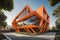 Modern building with orange facade. Architectural background. generative ai