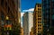 Modern buildings along a street in Boston, Massachusetts.