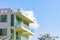 Modern buildings architecture hotels apartments palm Playa del Carmen Mexico