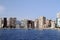 Modern buildings close to the beach of Benidorm city.