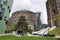 Modern buildings in front of Gasometers of Vienna in Austria