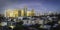 Modern buildings of the Makati district,illuminated by artificial lighting,at dusk,Metro Manila,The Philippines