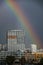 Modern buildings of Moscow under the rainbow