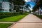 Modern buildings and walkway in South Beach, Miami, Florida.