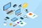 Modern Business Smart Device Set Cell Phone Laptop Computer 3d Isometric Workplace