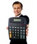 Modern businessman showing calculator