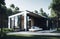 Modern cabin house in deep forest, modern luxury villa exterior in minimal style