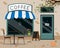Modern cafe shop exterior, street cafe outdoor terrace flat design, vector illustration