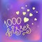 Modern calligraphy lettering of 1000 kisses in yellow on pink purple background