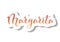 Modern calligraphy lettering of Margarita in red orange gradient with white outline and shadow on white background