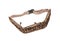 Modern camouflage hunting bandolier isolate on white back. Hunter equipment. Cartridge strap