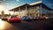 A Modern car dealership presentation evening scene car showroom wall mockup HD 1920*1080