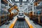 Modern car manufacturing factory, automobile assembly line, automotive industry