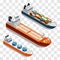 Modern cargo ships isometric vector design. Set of transportation ships isolated on transparent background