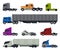 Modern Cargo Trucks Collection, Side View of Heavy Delivering Vehicles Flat Vector Illustration on White Background